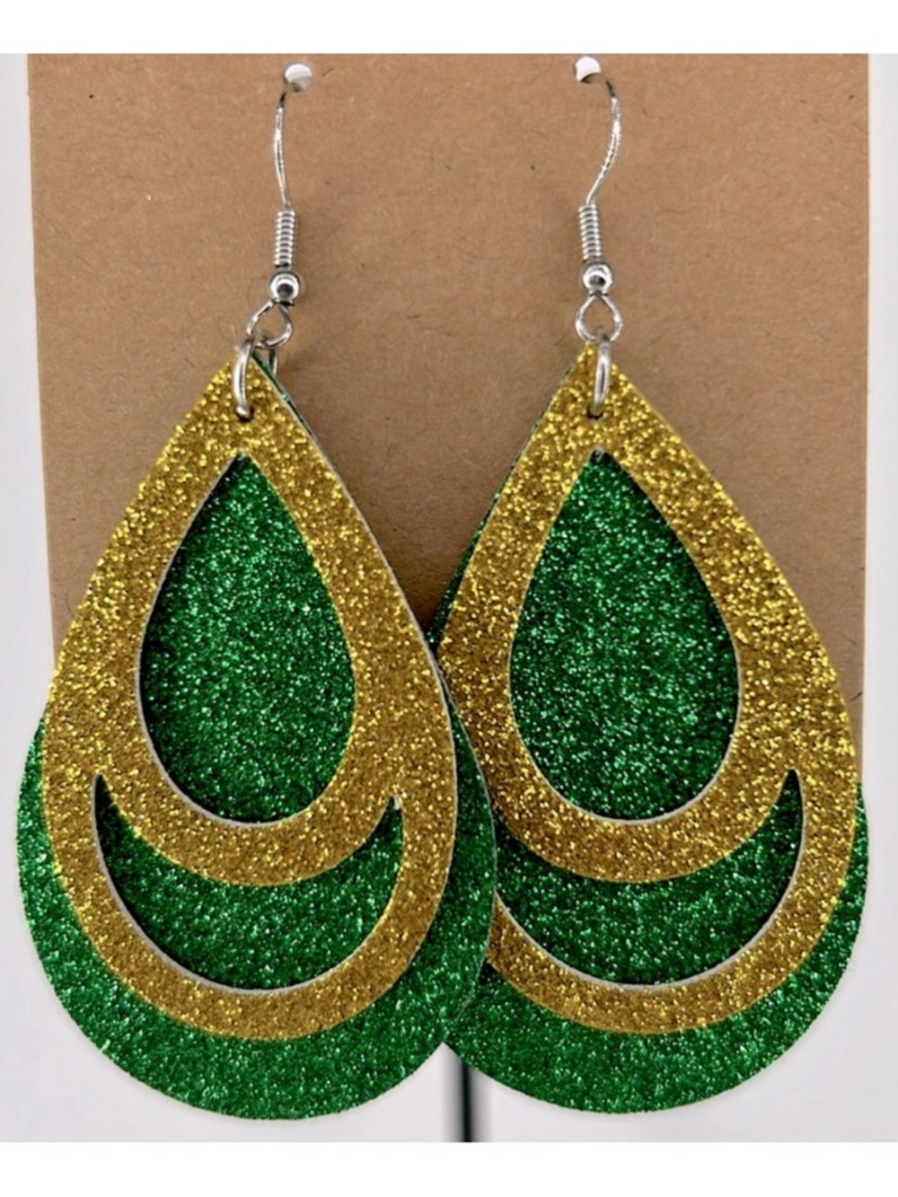 Faux Leather Dangle Earrings Green Bay Packer Colors Fashion Jewelry